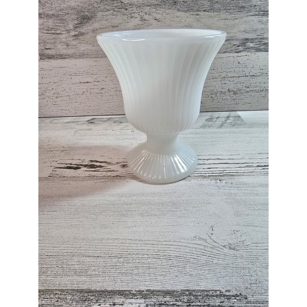 EO Brody Co White Milk Glass Fluted Pedestal Vase‎ M7000 Cleveland Ohio 6.25in